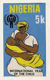 Nigeria 1979 Int Year of the Child - original hand-painted artwork for 5k value (Mother Breast Feeding Baby) by unknown artist on card 4