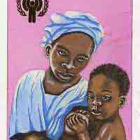 Nigeria 1979 Int Year of the Child - original hand-painted artwork for 5k value (Mother & Child) by unknown artist on card 5" x 8.5" endorsed A3