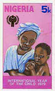 Nigeria 1979 Int Year of the Child - original hand-painted artwork for 5k value (Mother & Child) by unknown artist on card 5" x 8.5" endorsed A3