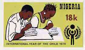 Nigeria 1979 Int Year of the Child - original hand-painted artwork for 18k value (Children Studying) by Godrick N Osuji on card 7