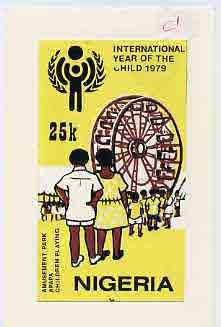 Nigeria 1979 Int Year of the Child - original hand-painted artwork for 25k value (Amusement Park) by Godrick N Osuji on card 4