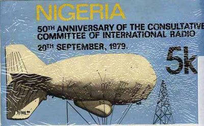 Nigeria 1979 International Radio Committee - original hand-painted artwork for 5k value (Showing Radio Airship) by unknown artist on card 8.5