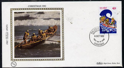 New Zealand 1982 Christmas 45c (Life Saving) on Benham small silk cover with special first day cancel