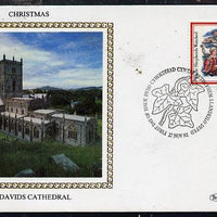 Great Britain 1982 Christmas 12.5p (While Shepherds Watched) on Benham small silk cover (St David's Cathedral) with special first day cancel