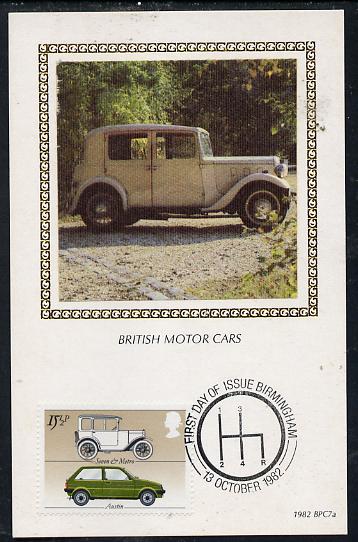 Great Britain 1982 British Motor Cars 15.5p (Austin) on Benham silk picture card with special first day cancel