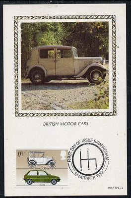 Great Britain 1982 British Motor Cars 15.5p (Austin) on Benham silk picture card with special first day cancel