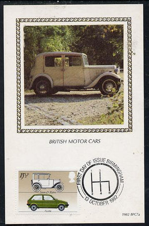 Great Britain 1982 British Motor Cars 15.5p (Austin) on Benham silk picture card with special first day cancel