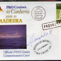 Great Britain 1981 P&O SS Canberra Cruise cover bearing Cricket 17.5p stamp cancelled PAQUEBOT and signed by Harry Worth