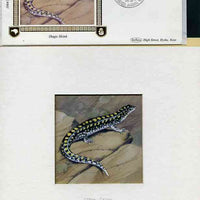 New Zealand 1984 Amphibians & Reptiles - original hand-painted artwork showing Great Barrier Skink, as used to illustrate Benham silk first day cover (24c value), mounted on board 3.25" x 3.25" plus the matching Benham silk cover,……Details Below