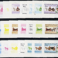 Mauritania 1981 Royal Wedding the set of 3 each x 7 imperf progressive colour proofs comprising the 4 individual colours, 2, 3 and all 4 colour composites, slight,faults but believed to be an UNIQUE item from the Format archives,unmounted mint