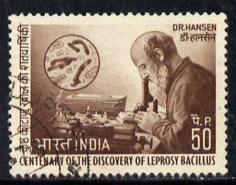 India 1973 Centenary of Discovery of Leprosy by Dr Hansen 50p value commercially used, SG 690