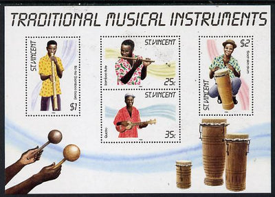 St Vincent 1985 Musical Instruments m/sheet containing set of 4 unmounted mint, SG MS 909