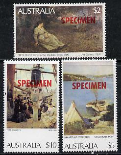 Australia 1974-81 Paintings high value set of 3 ($2, $5 & $10) opt'd SPECIMEN unmounted mint, SG 567/a & 778