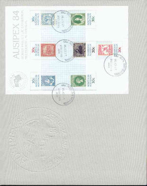 Australia 1984 'Ausipex 84' Stamp Exhibition m/sheet (Stamp on Stamp) on special cover with first day cancels, SG MS 945