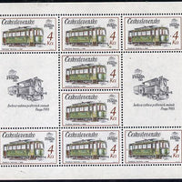 Czechoslovakia 1987 'Praga 88' Stamp Exhibition (2nd Issue) 4k Tram in sheetlet of 8 plus 2 labels unmounted mint, from Communications set of 5 (SG 2883)