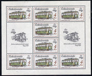 Czechoslovakia 1987 'Praga 88' Stamp Exhibition (2nd Issue) 4k Tram in sheetlet of 8 plus 2 labels unmounted mint, from Communications set of 5 (SG 2883)