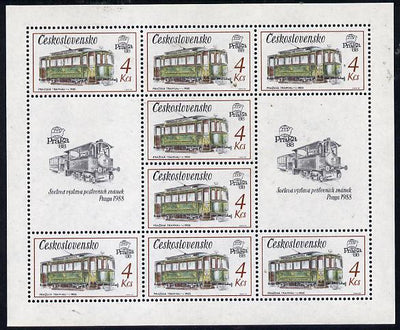 Czechoslovakia 1987 'Praga 88' Stamp Exhibition (2nd Issue) 4k Tram in sheetlet of 8 plus 2 labels unmounted mint, from Communications set of 5 (SG 2883)