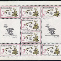 Czechoslovakia 1987 'Praga 88' Stamp Exhibition (2nd Issue) 3k Telephone in sheetlet of 8 plus 2 labels unmounted mint, from Communications set of 5 (SG 2880)