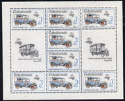 Czechoslovakia 1987 'Praga 88' Stamp Exhibition (2nd Issue) 3k Mail Van in sheetlet of 8 plus 2 labels unmounted mint, from Communications set of 5 (SG 2881)