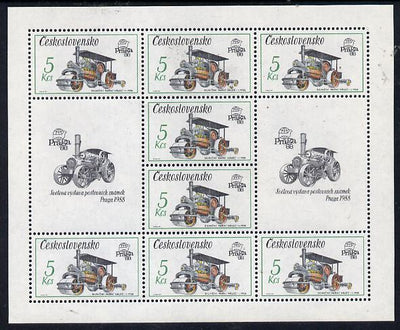 Czechoslovakia 1987 'Praga 88' Stamp Exhibition (2nd Issue) 5k Steam Roller in sheetlet of 8 plus 2 labels unmounted mint, from Communications set of 5 (SG 2884)