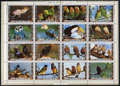 Umm Al Qiwain 1972 Exotic Birds #2 sheetlet containing 16 values with perforatins doubled at top (affects 4 stamps) as Mi 1402-17A