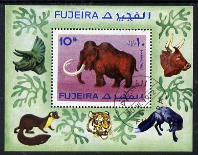 Fujeira 1972 Animals (incl Prehistoric) perf m/sheet showing Mammoth cto used, Mi BL 116A