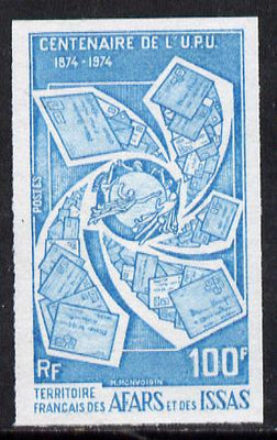French Afars & Issas 1974 Centenary of UPU 100f unmounted mint IMPERF colour trial proof (several colour combinations available but price is for ONE) as SG 617