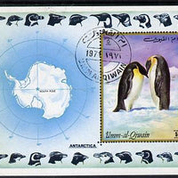 Umm Al Qiwain 1972 Antarctica imperf m/sheet (Penguins & Map) cto used Mi BL 51