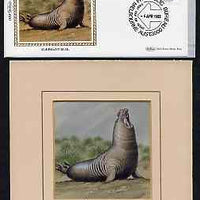 Australian Antarctic Territory 1983 Regional Wildlife - original hand-painted artwork by Peter Barrett (?) showing Elephant Seal, as used to illustrate Benham silk first day cover (27c SG 57), mounted on board 3›" x 3›" plus the m……Details Below