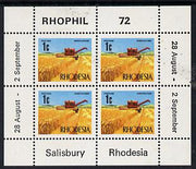 Rhodesia 1972 'Rhophil 72' Stamp Exhibition sheetlet containing 4 x 1c (Wheat) unmounted mint, SG MS 474