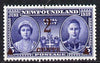 Newfoundland 1939 KG6 Royal Visit 2c on 5c unmounted mint, SG 273