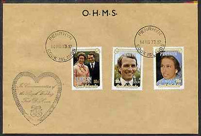 Cook Islands - Penrhyn 1973 Royal Wedding set of 3 on OHMS cover with commem cachet and first day cancel