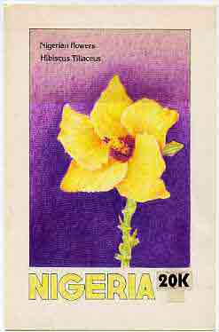 Nigeria 1987 Flowers - original hand-painted artwork for 20k value (Hibiscus) by Francis Isibor on card 5
