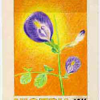 Nigeria 1987 Flowers - original hand-painted artwork for 10k value (Clitoria Ternatea) by Francis Isibor on card 5" x 8.5" endorsed A1