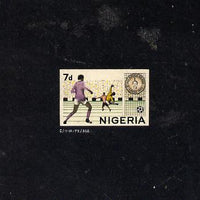 Nigeria 1973 Second All Africa Games - delightful stamp sized hand-painted artwork showing Football with value expressed as 7d (the issue was released showing the new currency of kobos) on board