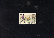 Nigeria 1973 Second All Africa Games - delightful stamp sized hand-painted artwork showing Football with value expressed as 7d (the issue was released showing the new currency of kobos) on board