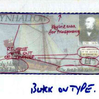 Eynhallow 1979 Rowland Hill (The First British Yacht) - Original artwork for souvenir sheet (£1 value) comprising coloured illustration on board (165 mm x 90 mm) with overlay, plus issued label