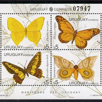Uruguay 1995 Butterflies sheetlet containing set of 4 x $5 values unmounted mint