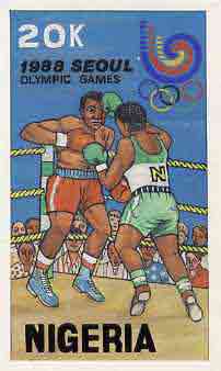 Nigeria 1988 Seoul Olympic Games - original hand-painted artwork for 20k value (Boxing) by Godrick N Osuji on card 5" x 8.5",endorsed B1