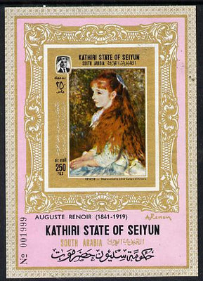 Aden - Kathiri 1967 Paintings by Renoir (Mademoiselle d'Anvers) imperf m/sheet unmounted mint (Mi BL 6B)