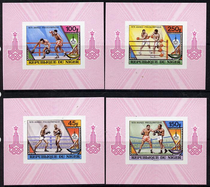Niger Republic 1979 Pre-Olympics (Boxing) set of 4 imperf deluxe miniature sheets unmounted mint