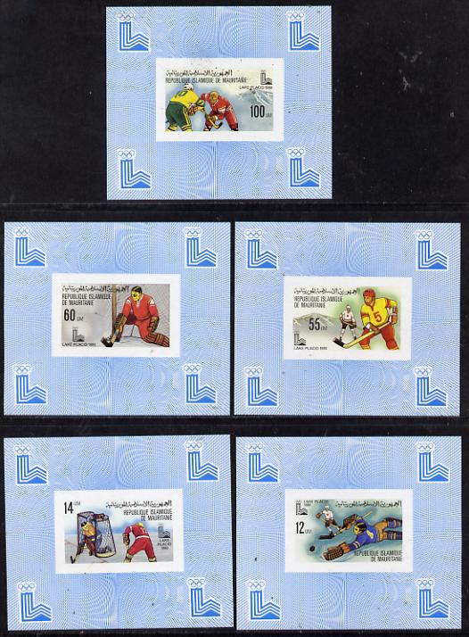 Mauritania 1980 Winter Olympics (Ice Hockey) set of 5 deluxe miniature sheets unmounted mint