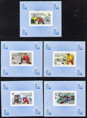Mauritania 1980 Winter Olympics (Ice Hockey) set of 5 deluxe miniature sheets unmounted mint