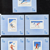 Chad 1980 Winter Olympics set of 5 imperf deluxe miniature sheets (Skiing, Cross Country)