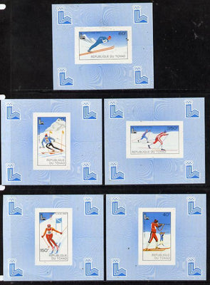 Chad 1980 Winter Olympics set of 5 imperf deluxe miniature sheets (Skiing, Cross Country)