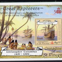St Vincent - Grenadines 1988 Explorers the unissued $6 m/sheet (Santa Maria) unmounted mint.