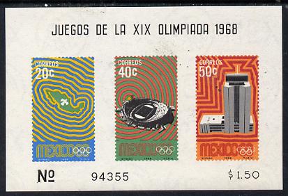 Mexico 1968 Olympic Games imperf m/sheet showing Dove, Stadium & Telecom Tower unmounted mint