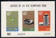 Mexico 1968 Olympic Games imperf m/sheet showing Dove, Stadium & Telecom Tower unmounted mint