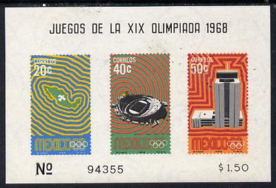 Mexico 1968 Olympic Games imperf m/sheet showing Dove, Stadium & Telecom Tower unmounted mint