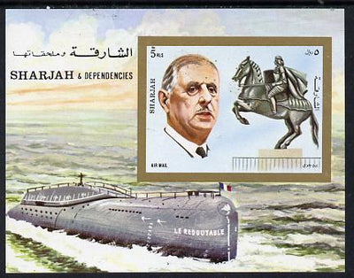 Sharjah 1972 Charles de Gaulle imperf m/sheet (with Statue of Joan of Arc & Le Redoutable Submarine) unmounted mint Mi BL 95